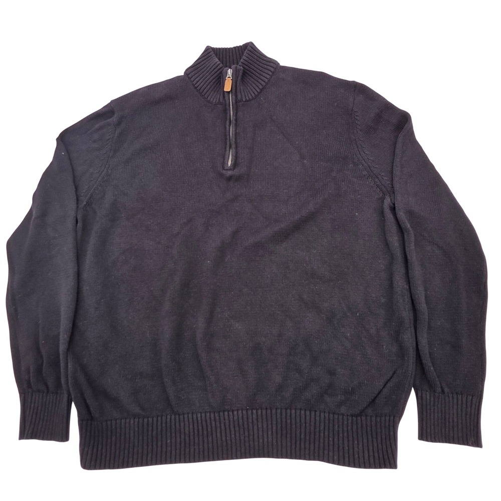 Quarter Zip Sweater Mens XXL Black Cotton Mock Neck Knit Preppy Smart-Casual